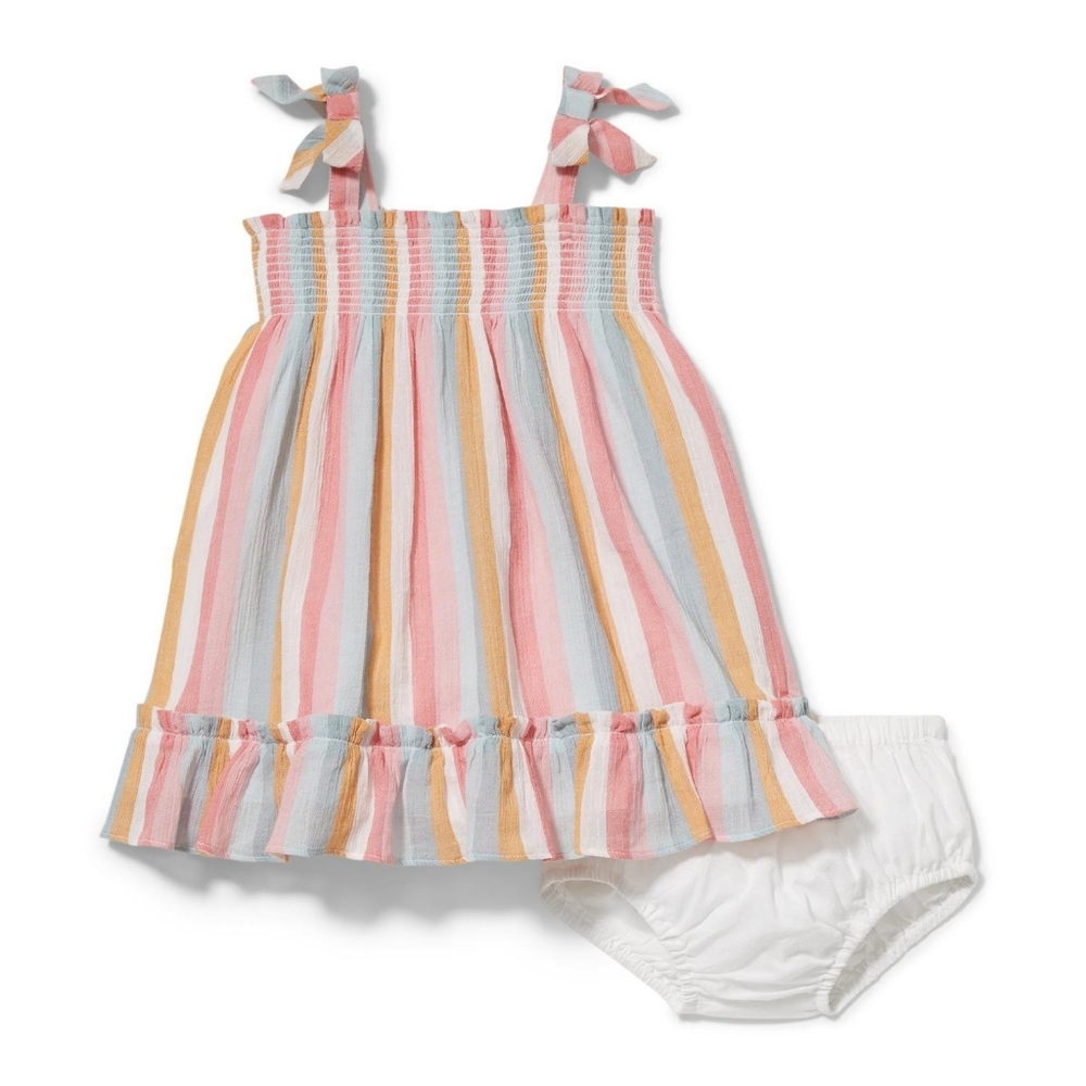 STRIPED CRINKLE GAUZE DRESS
